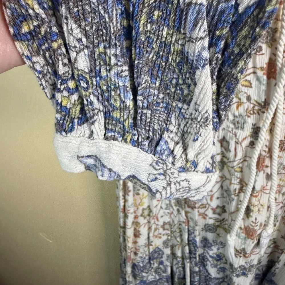 Free People Lucky Loosey Dress Womens Medium Ivory Floral Boho Peasant Cottage